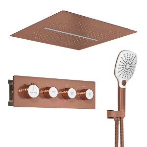 CASAINC 16 inches Ceiling Square Mounted Luxury Shower System with Handheld Spray & 5 Spray Pattern, Brushed Gold - 1 of 4