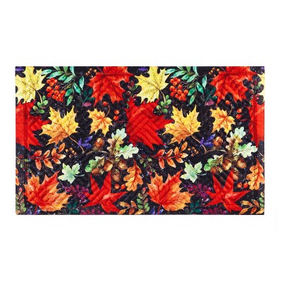 Evergreen Flag Colorful Fall Leaves Embossed Floor Mat