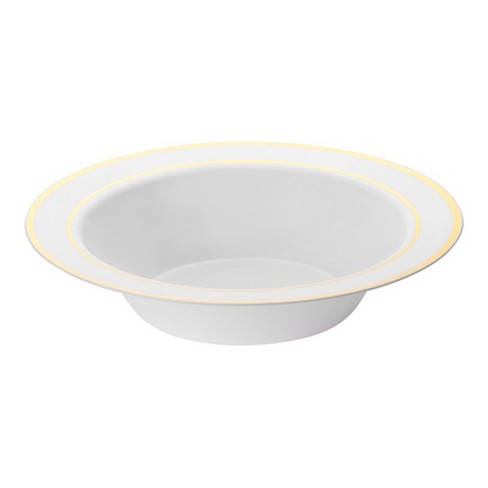 Smarty Had A Party 12 oz. White with Gold Edge Rim Plastic Soup Bowls (120 Bowls) - image 1 of 4