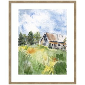 Kate and Laurel Framed Art Vermont Barn in Summer by Patricia Shaw, 34x42, Woodgrain Stripe Mocha - 1 of 4