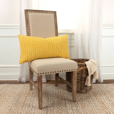Yellow Woven Stripe Rectangular Cotton Throw Pillow