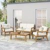 Christopher Knight Home Rossville Outdoor Acacia Wood 4 Seater Chat Set with Cushions, Teak/Beige - 2 of 4