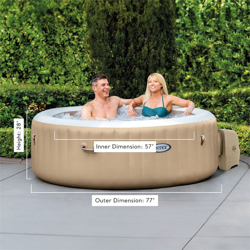 Intex PureSpa 4 Person Round Bubble Massage Inflatable Hot Tub Spa Set, with 120 Jets, Push Button Control Panel, and Spa Cover, Sahara Tan, 6 of 8