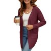 Coolmee Women's Long Sleeve Cardigan Open Front Solid Casual Lightweight Long Cardigans Loose Knit Outerwear with Pockets S Wine Red - 2 of 4