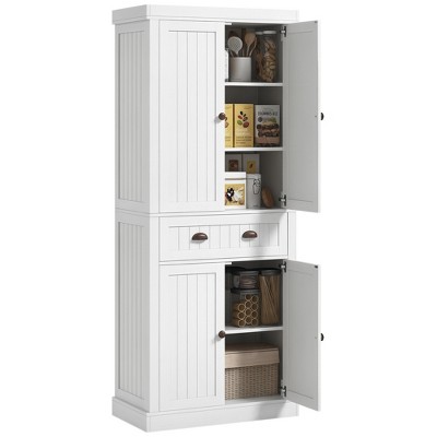 HOMCOM 72" Farmhouse Kitchen Pantry Cabinet, Freestanding Tall Storage Cabinet with Doors, Adjustable Shelves and Drawer, Distressed White