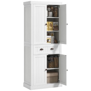 HOMCOM 72" Farmhouse Kitchen Pantry Cabinet, Freestanding Tall Storage Cabinet with Doors, Adjustable Shelves and Drawer, Distressed White - 1 of 4