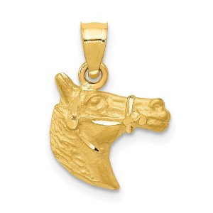 Black Bow Jewelry 14k Yellow Gold Satin and Diamond Cut Horse Head Pendant - 1 of 4
