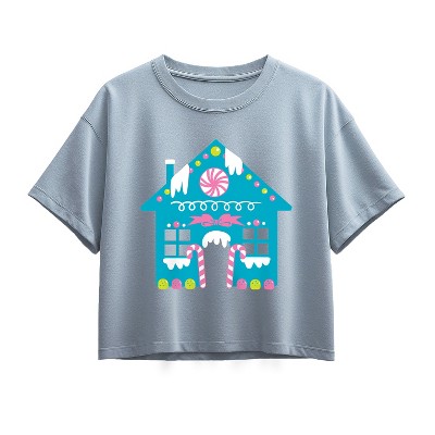 Girls' - Instant Message - Cute Gingerbread House Short Sleeve Boxy Graphic T-Shirt