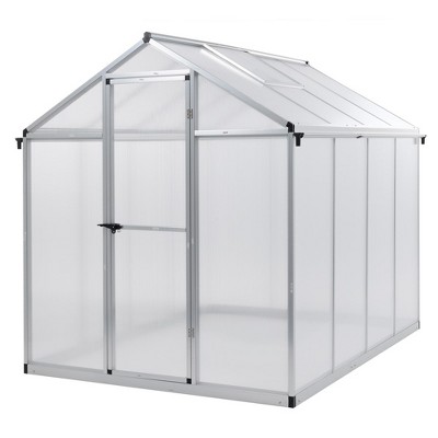 Aoodor 6' x 8' Walk-in Greenhouse Polycarbonate Panel Hobby Greenhouses with Aluminum Frame Heavy Duty with 1 Vent Window & Lockable Door
