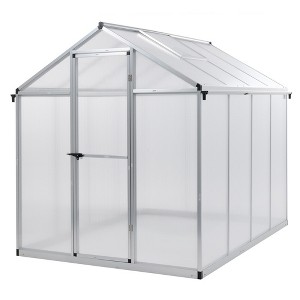 Aoodor 6' x 8' Walk-in Greenhouse Polycarbonate Panel Hobby Greenhouses with Aluminum Frame Heavy Duty with 1 Vent Window & Lockable Door - 1 of 4