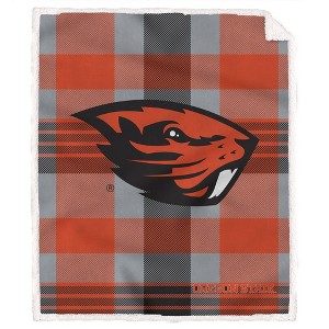 NCAA Oregon State Beavers Plaid Steel Royal Plush Faux Shearling Blanket - 1 of 1