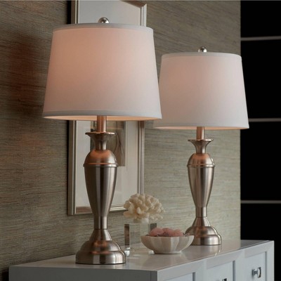 White Brushed Nickel Candlestick Table Lamp Set of 2