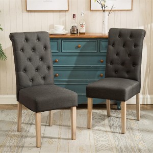 Roundhill Furniture Habit Solid Wood Tufted Parsons Dining Chair, Charcoal, Set of 2 - 1 of 4