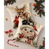 Christmas Throw Pillow Covers 18x18 Set of 4,Linen Pillow Cases Vintage Snowman Santa Deer - 2 of 4