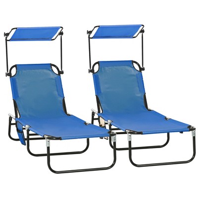 Outsunny Poolside Relaxation: Folding Chaise Lounge Chairs Set of 2, Outdoor Sun Tanning with Pillow, Reclining Backrest, Blue Tone
