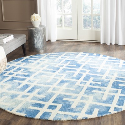Luxurious Hand-Tufted Wool Square Rug in Blue & Ivory, 7'