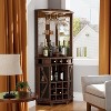 OKD 72" Corner Bar Storage Cabinet, Tall Wine Bar Cabinet w/Barn Door & Adjustable Shelf, Home Bar Cabinet w/LED Light & Glass Rack - 2 of 4