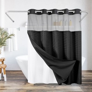 Americanflat 72x75 Hookless Waffle Pattern Shower Curtain - Water-Resistant Long Shower Curtain with Sheer Panel, Snap-In Liner, and Grommets - 1 of 4