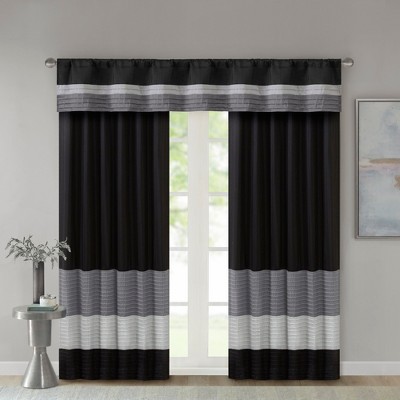 Black and Gray Pintuck Rod Pocket Window Valance