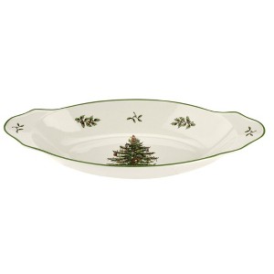 Spode Christmas Tree 12.25" Round Handled Serving Platter - Porcelain Serving Plate - Dishwasher Safe - Christmas Décor & Holiday Gift - 1 of 4