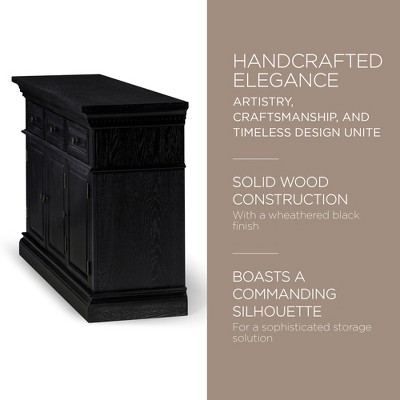 Theo Antiqued Black Wooden Sideboard with Raised Panel Doors