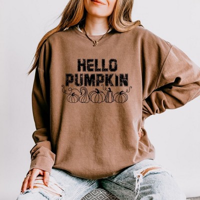 Simply Sage Market Women's Lightweight Garment Dyed Graphic Sweatshirt Hello Pumpkin Distressed