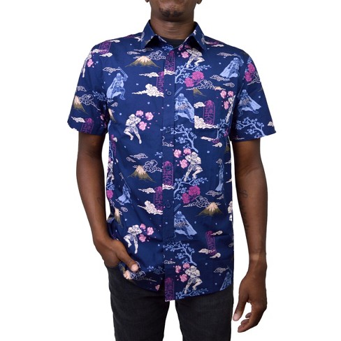 Men's Star Wars Darth Vader and Stormtroopers Samurai Print Button Down  Shirt - Navy - 2X Large