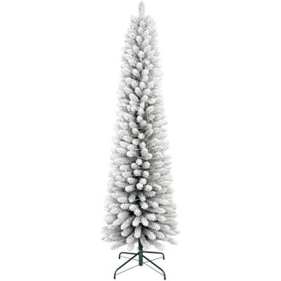 Snow Flocked Pencil Christmas Tree- Slim Artificial Holiday Tree with Metal Stand | Space-Saving Xmas Decor for Home, Office, Party