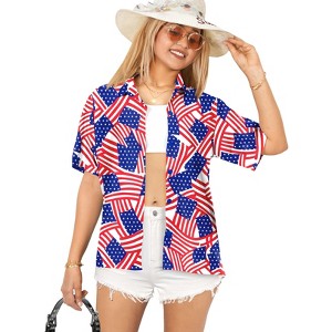 HAPPY BAY Women's Casual Beach 4th of July Patriotic Button Down Summer Short Sleeve Dress Tops Tee Shirts Hawaiian Blouses for Women - 1 of 4