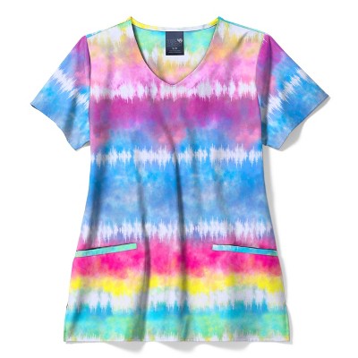 Zoe and Chloe Zoe+Chloe V-Neck Border Print Scrub Top