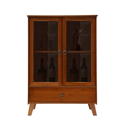 YIYIBYUS Retro Bamboo Kitchen Sideboard Brown Freestanding Storage Organizer Cupboard Single Drawer