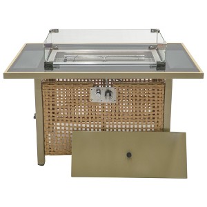 Gulches 43" Propane Gas Fire Pit Table - 60000 BTU Rectangular Outdoor Fire Pit with Glass Wind Guard, Blue Glass Stones & Anti-Rust Lid - 1 of 4