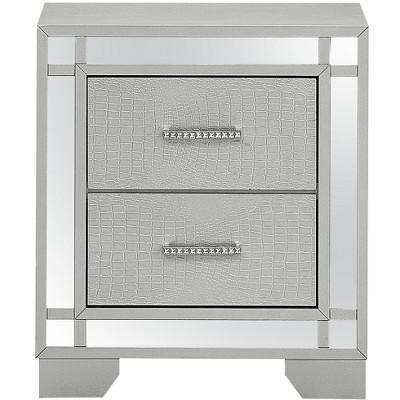 Madison Champagne Silver Croc-Textured 2-Drawer Nightstand