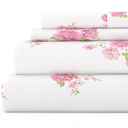 Target Threshold White Pastel Pink Rose popular Floral King Sheet Set