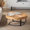HDZNVF Modern Round Coffee Table Wooden Carving Pattern Coffee Table with Metal Legs, Black - 3 of 4