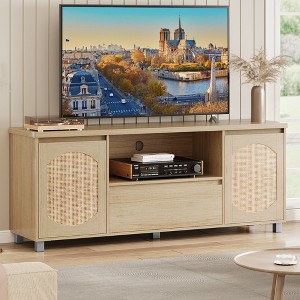 TV Stand for 65in  Rattan TV Console Entertainment Center with Storage Drawer Wood Media Cabinet for Living Room Furniture - 1 of 4