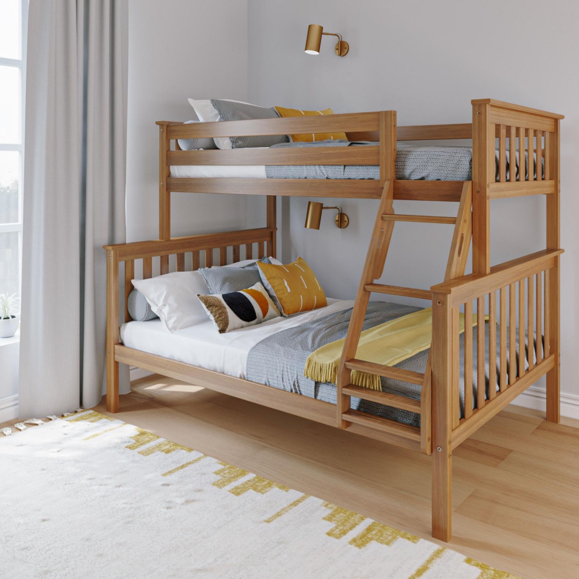 Max & Lily Bunk Bed Twin over Full Size, Solid Wood Bunk Beds with Ladder for Kids
