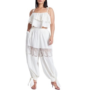 ELOQUII Women's Plus Size Balloon Pant With Lace And Tie Hem - 1 of 4