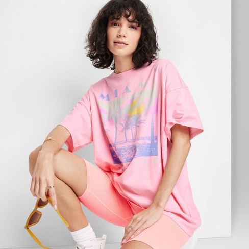 Women's Short Sleeve Oversized T-shirt - Wild Fable™ Pink :