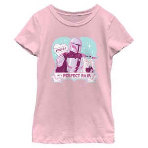 Girl's Star Wars: The Mandalorian Din Djarin And Grogu Perfect Pair T-Shirt - 1 of 4