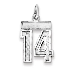Black Bow Jewelry Sterling Silver, Varsity Collection, Small D/C Pendant, Number 14 - 1 of 4