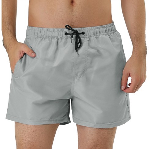 Unique Bargains Men's Vacation Solid Color Drawstring Elastic Waist Swim  Short Grey 32
