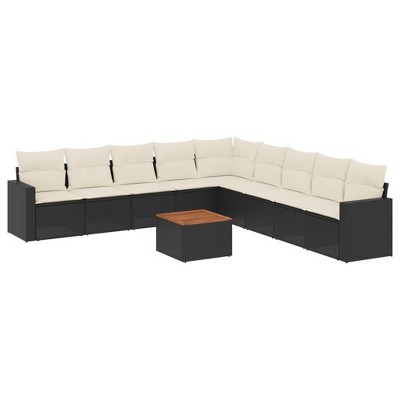 vidaXL Patio Sofa Set with Cushions Outdoor Furniture 10 Piece Poly Rattan - Black and Cream