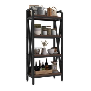 SEVOBAL Utility Storage Shelves 4 Tier Metal and Wood Shelving Unit for Kitchen Pantry or Bathroom, Black Black Brown, 25.6"*15.8"*56.3" - 1 of 4