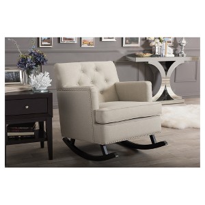 Bethany Modern and Contemporary Light Fabric Upholstered Button - Tufted Rocking Chair - Gray - Baxton Studio - 1 of 4