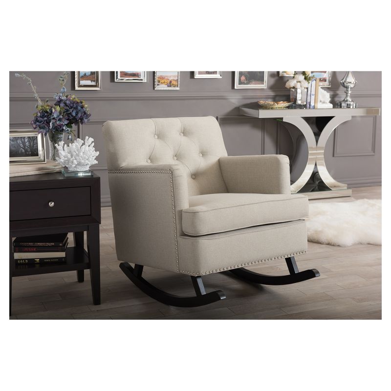 Bethany Modern and Contemporary Light Fabric Upholstered Button - Tufted Rocking Chair - Gray - Baxton Studio, 5 of 6