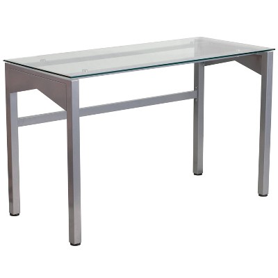 Contemporary Desk with Tempered Glass Top - Clear Glass Top/Silver Frame - Riverstone Furniture Collection