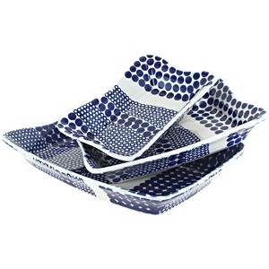 Blue Rose Polish Pottery 1930 Zaklady 3 Piece Serving Dish Set - 1 of 1