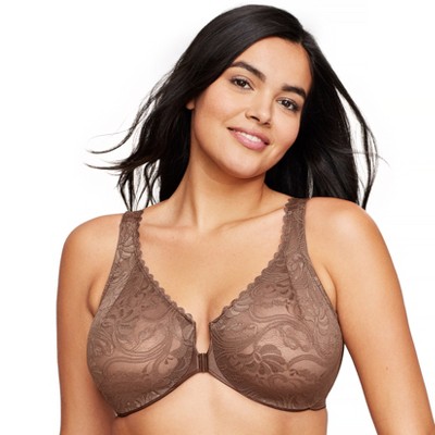 Glamorise Womens WonderWire Front-Closure Stretch Lace Underwire Bra 9245 Mocha
