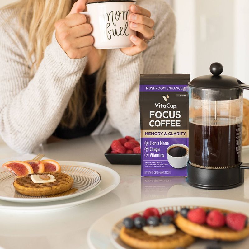 VitaCup Focus Ground Coffee Medium Roast Cognitive &#38; Immunity Support Lions Mane, Chaga Mushroom &#38; B Vitamin - 10oz, 4 of 6